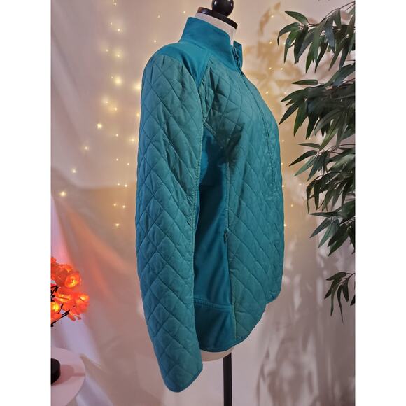 T by Talbots Diamond Quilted Teal Blue Zip Up Lightweight Jacket Womens Size L - Picture 4 of 12